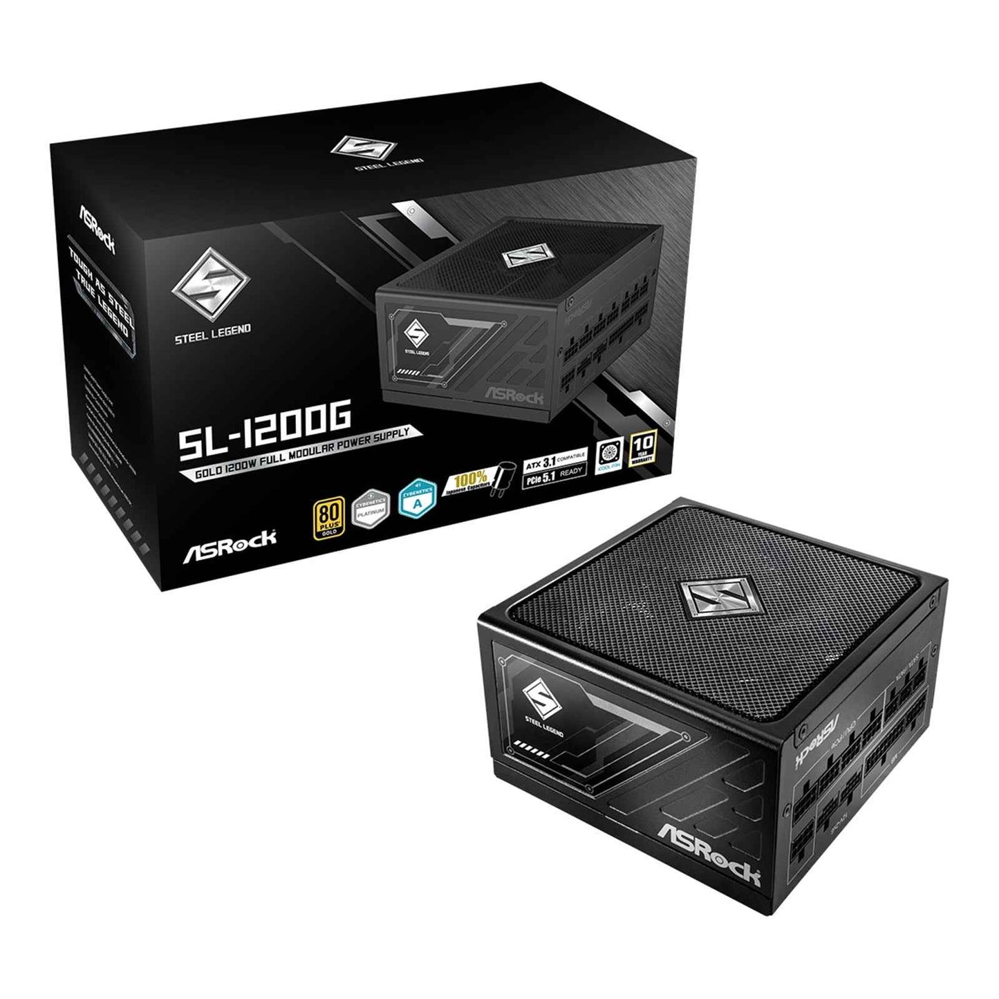 ASRock SL-1200G 1200W ATX Power Supply Unit, 80 PLUS GOLD Certified, 135mm Striped Axial FDB Fan, High Efficiency PSU