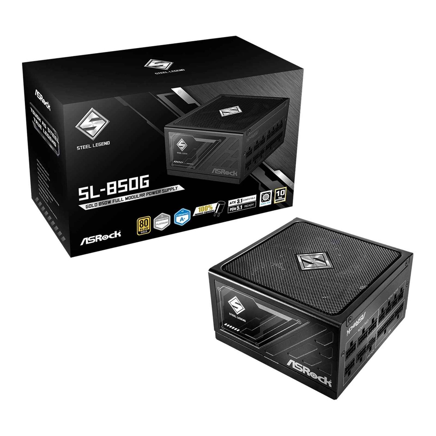 ASRock Steel Legend SL-850G 850W ATX Power Supply Unit, 80 Plus Gold Certified, 120mm Silent Cooling Fan, High Efficiency PSU