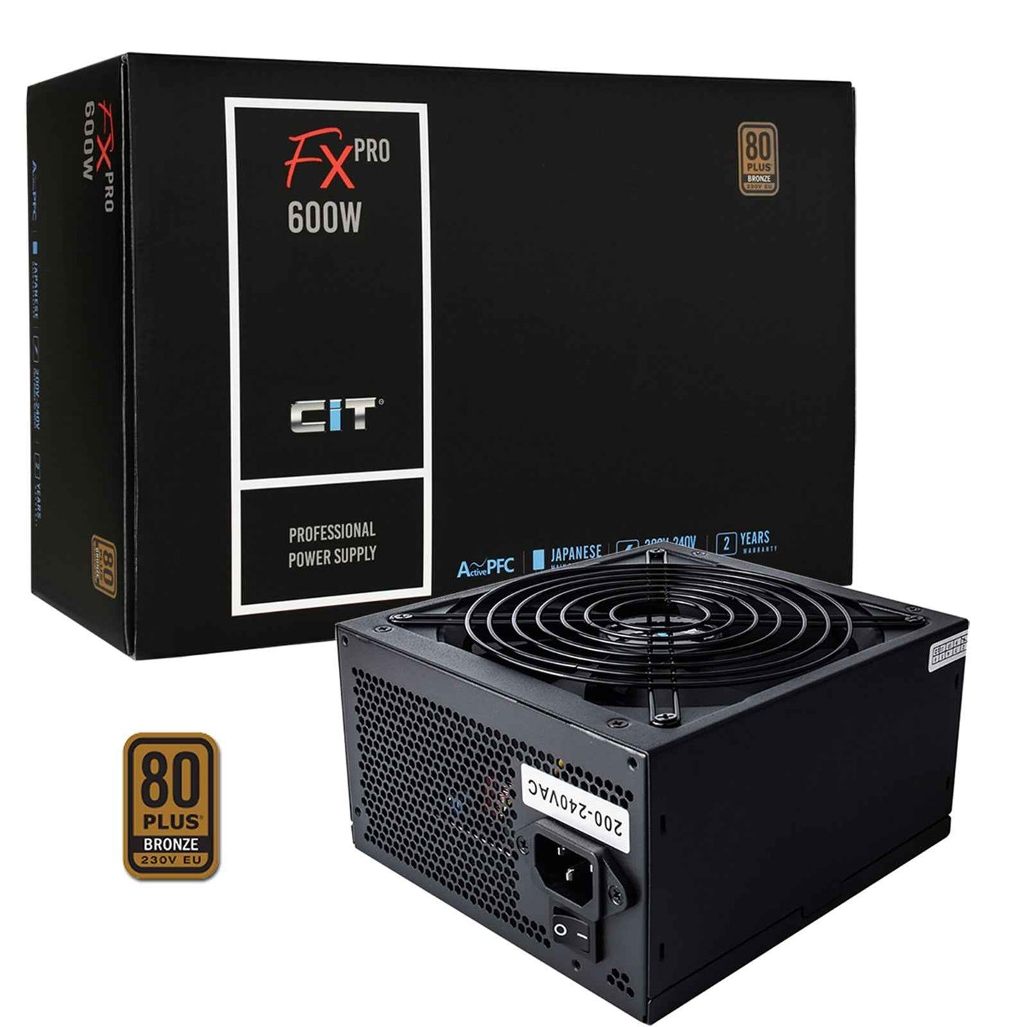 CiT 600W ATX Power Supply, 80+ Efficiency, 120mm Silent Fan, Active PFC, PCIe, SATA & Molex Connectors, Black PSU for Gaming & Desktop PC