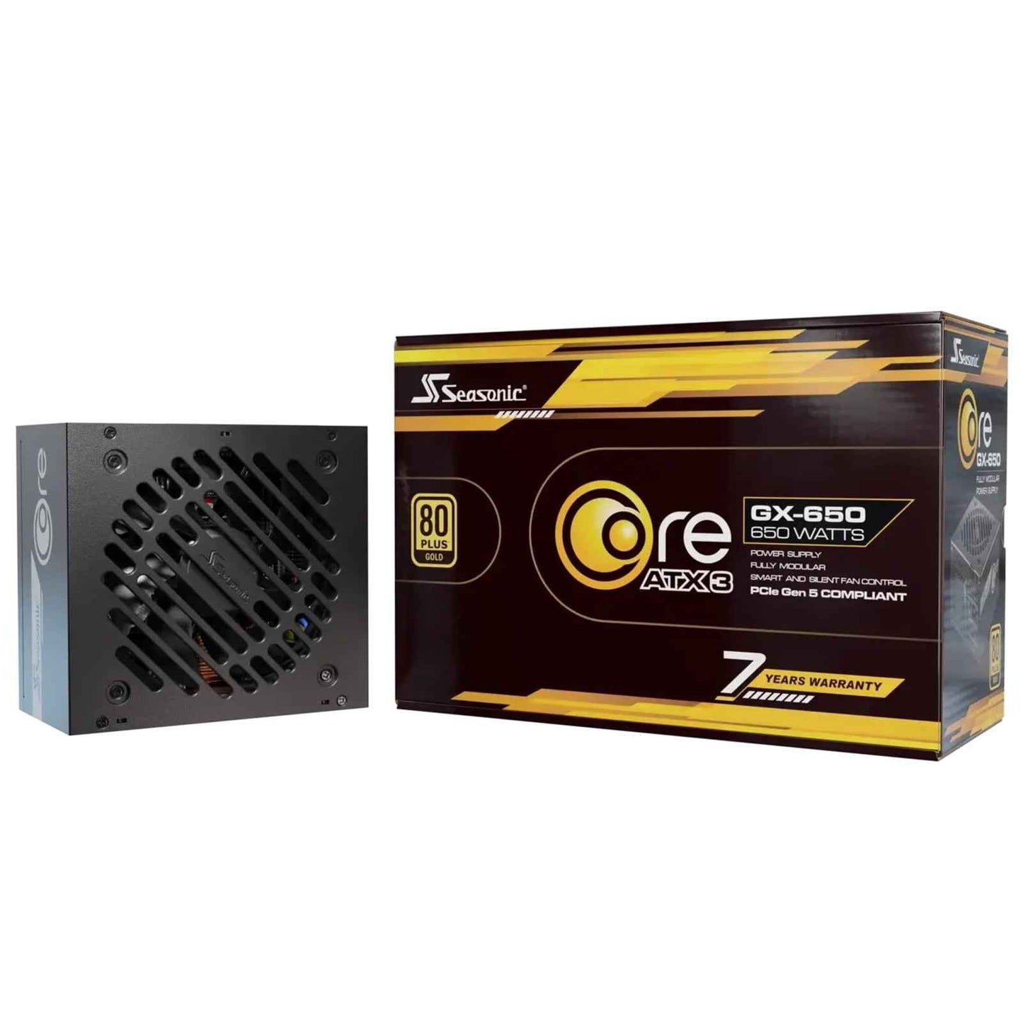 Seasonic CORE GX ATX 3.1 (SRP-CGX651-A5A32SF) 650W PSU, 120mm Fan, 80 PLUS Gold, Fully Modular, Individual Black Cables with Braided Pattern, 7 Years Warranty - Black
