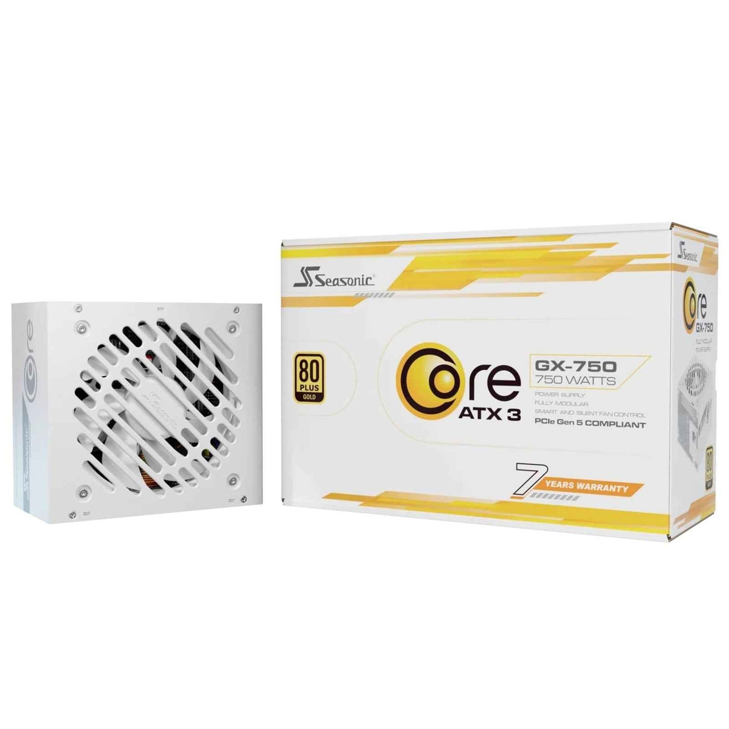Seasonic CORE GX ATX 3.1 (SRP-CGX751-A5A32SF-W) 750W PSU, 120mm Fan, 80 PLUS Gold, Fully Modular, Individual White Cables with Braided Pattern, 7 Years Warranty - WHITE