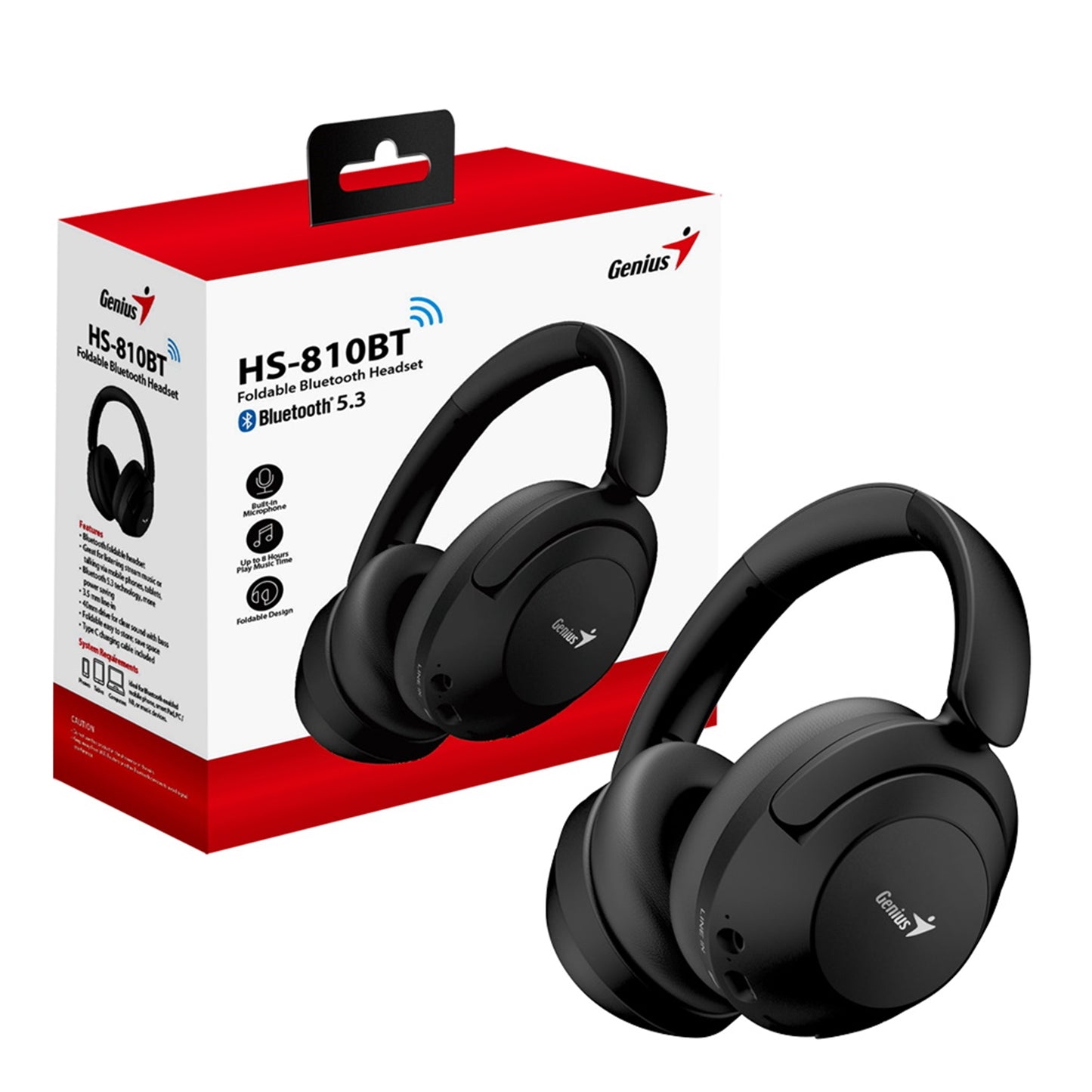 Genius HS-810BT Foldable Bluetooth 5.3 Headset with USB-C Charging - PC Gear UK