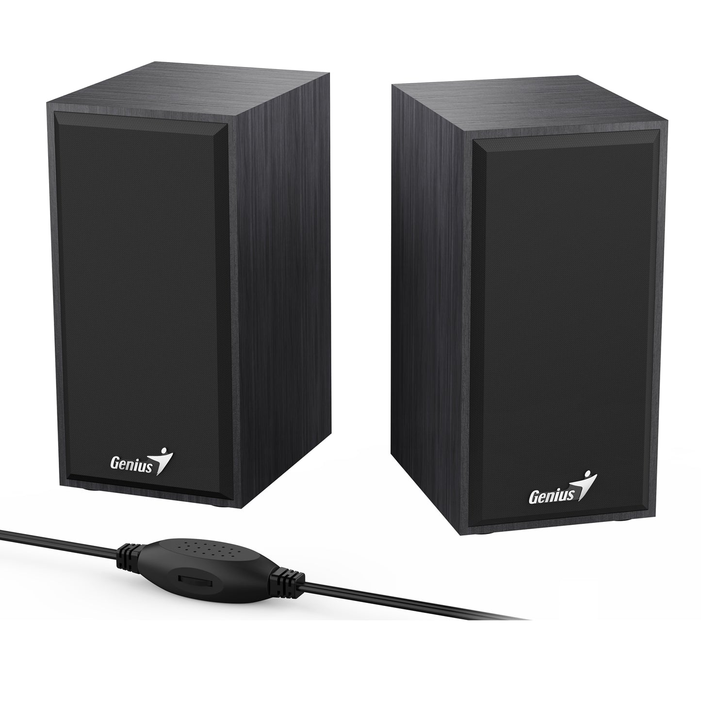 Genius SP-HF180 6W Wooden Desktop USB 2.0 Stereo Speakers with 3.5mm Audio Jack & Volume Control, Black - PC Gear UK