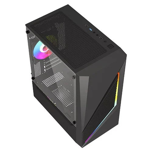 Vida Genesis Micro ATX Case, Tempered Glass, ARGB, 2x 120mm Fans, USB 3.0, Black