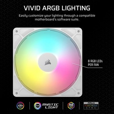 Corsair RS140 ARGB PWM 140mm Case Fan | 1700 RPM | White | Single