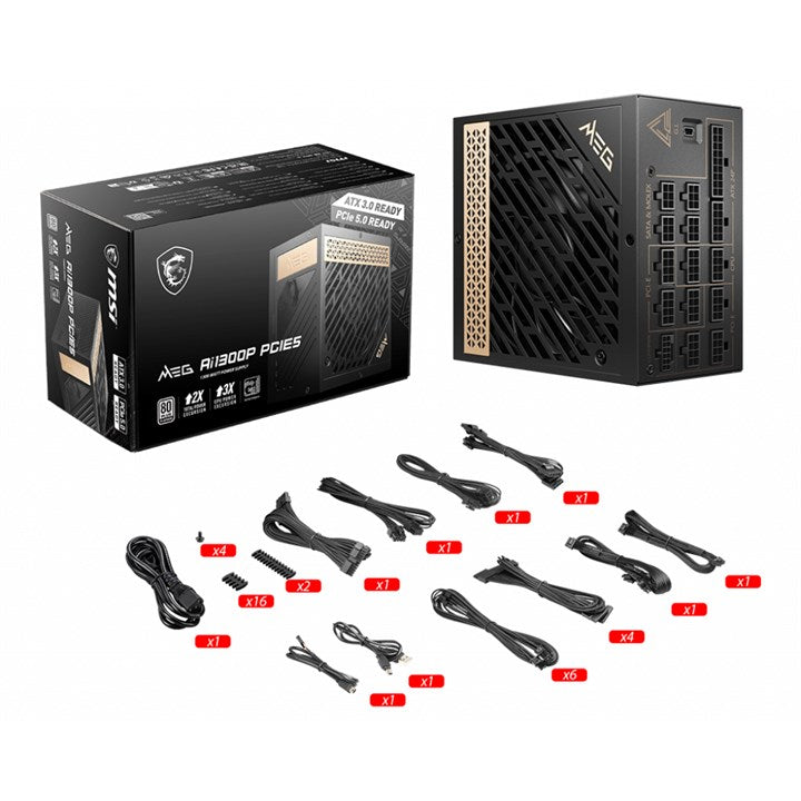 MSI MEG AI1300P PCIE5 | 1300W | ATX 3.1 | 80 PLUS Platinum | Fully Modular | PCIe 5.0 | PSU