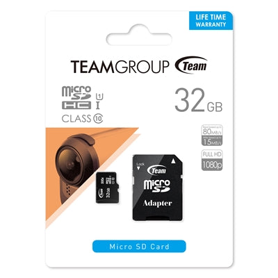 TEAMGROUP 32GB microSDHC UHS-I Class 10 Memory Card with SD Adapter