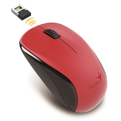 Genius NX-7000 Wireless Mouse, 2.4 GHz with USB Pico Receiver, Adjustable DPI levels up to 1200 DPI, 3 Button with Scroll Wheel, Ambidextrous Design, Red