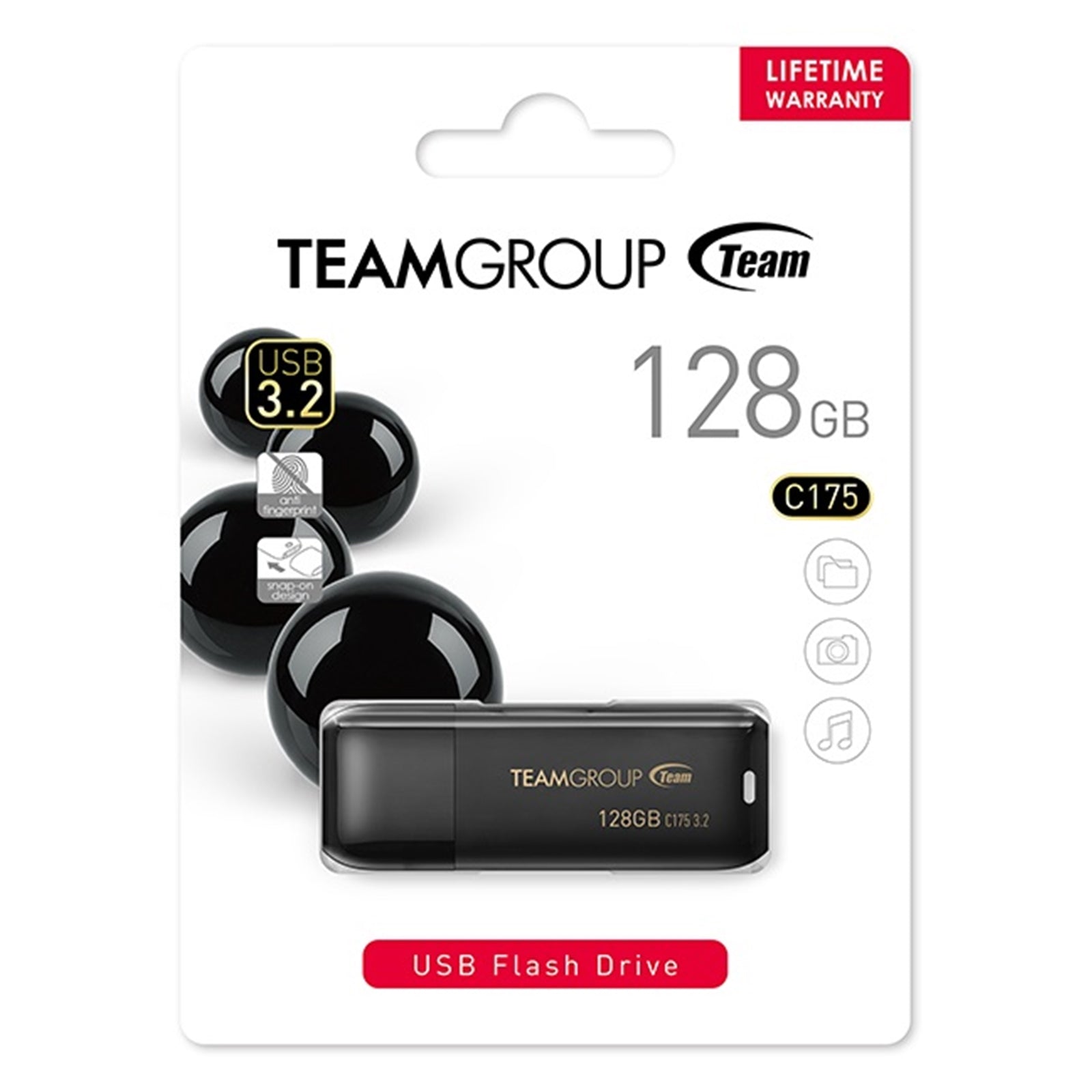 Team C175 128GB USB 3.2 Black USB Flash Drive - PC Gear UK