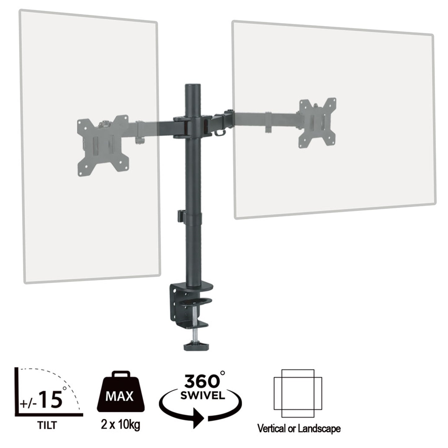 piXL Dual Monitor Arm | 2x Up To 27" | VESA 75/100mm | Full Motion | Cable Management