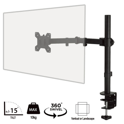 piXL Single Monitor Arm, For Screens Upto 32 inch, Desk Mounted, VESA dimensions of 75x75mm or 34 inch if 100x100mm Vesa, 180 Degrees Swivel, 15 Degrees Tilt, Weight Upto 10kg, Built in Cable Management, Black - PC Gear UK