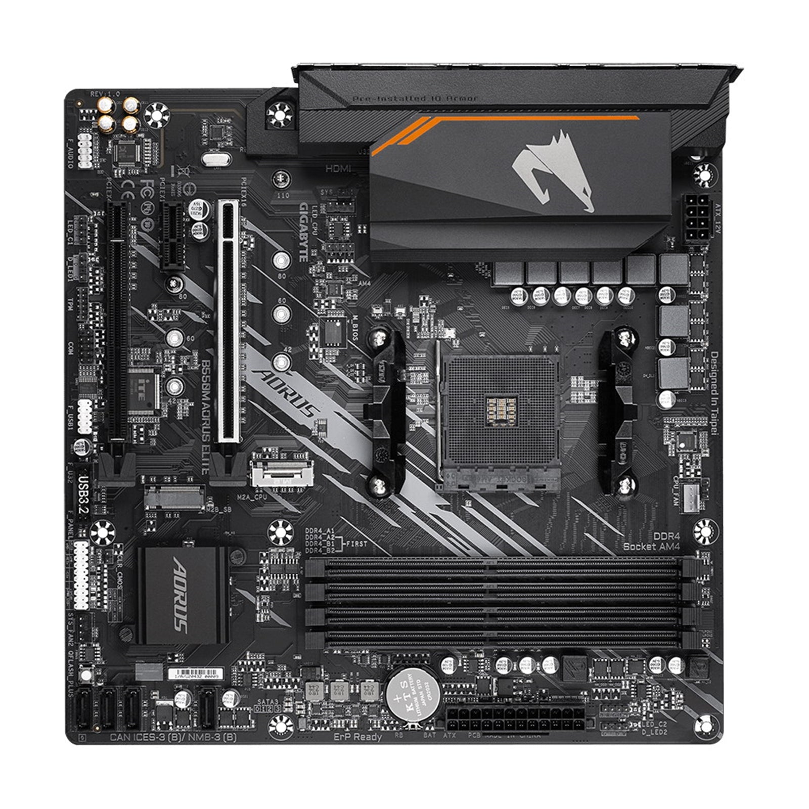 Gigabyte B550M AORUS ELITE Ultra Durable AMD AM4 Socket Motherboard, Micro-ATX, 4x DDR4 Slots, 2x M.2 Sockets, Fitted I/O Shield, GbE LAN, 1x DVI-D / 1x HDMI Port - PC Gear UK