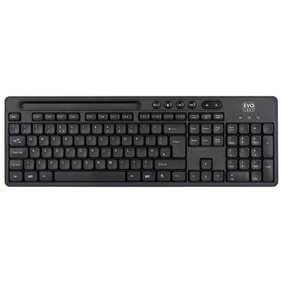 Evo Labs WM-757UK Wireless Keyboard and Mouse Combo Set, With Integrated Tablet/ Mobile/ Smartphone Stand, 2.4GHz Full Size Qwerty UK Layout Keyboard with Wireless Mouse, Ideal for Home/Office, Black
