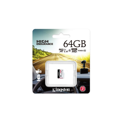 Kingston SDCE/64GB High Endurance micro SD Flash Memory Card, 64GB, Class 10, A1, UHS-I U1, Retail Packed - PC Gear UK