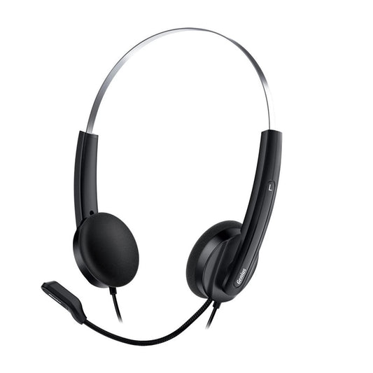 Genius HS-220U Ultra Lightweight Headset with Mic, USB Connection, Plug and Play, Adjustable Headband and microphone with In-line Volume Control, Black - PC Gear UK