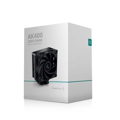 DeepCool AK400 Zero Dark Fan CPU Cooler, Universal Socket, High Performance 120mm Silent Hydro Bearing PWM Black Fan, 1850RPM, 4 Heat Pipes, Unique Matrix Fin Design, All Black, Intel LGA 1700 Bracket Included - PC Gear UK