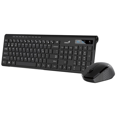 Genius SlimStar 8230 Bluetooth 5.3 and 2.4GHz Wireless Keyboard and Mouse Set, 12 Multimedia Function Keys, Full Size UK Layout, Optical Sensor Mouse, 1200dpi, Connect up to 3 devices simultaneously - PC Gear UK