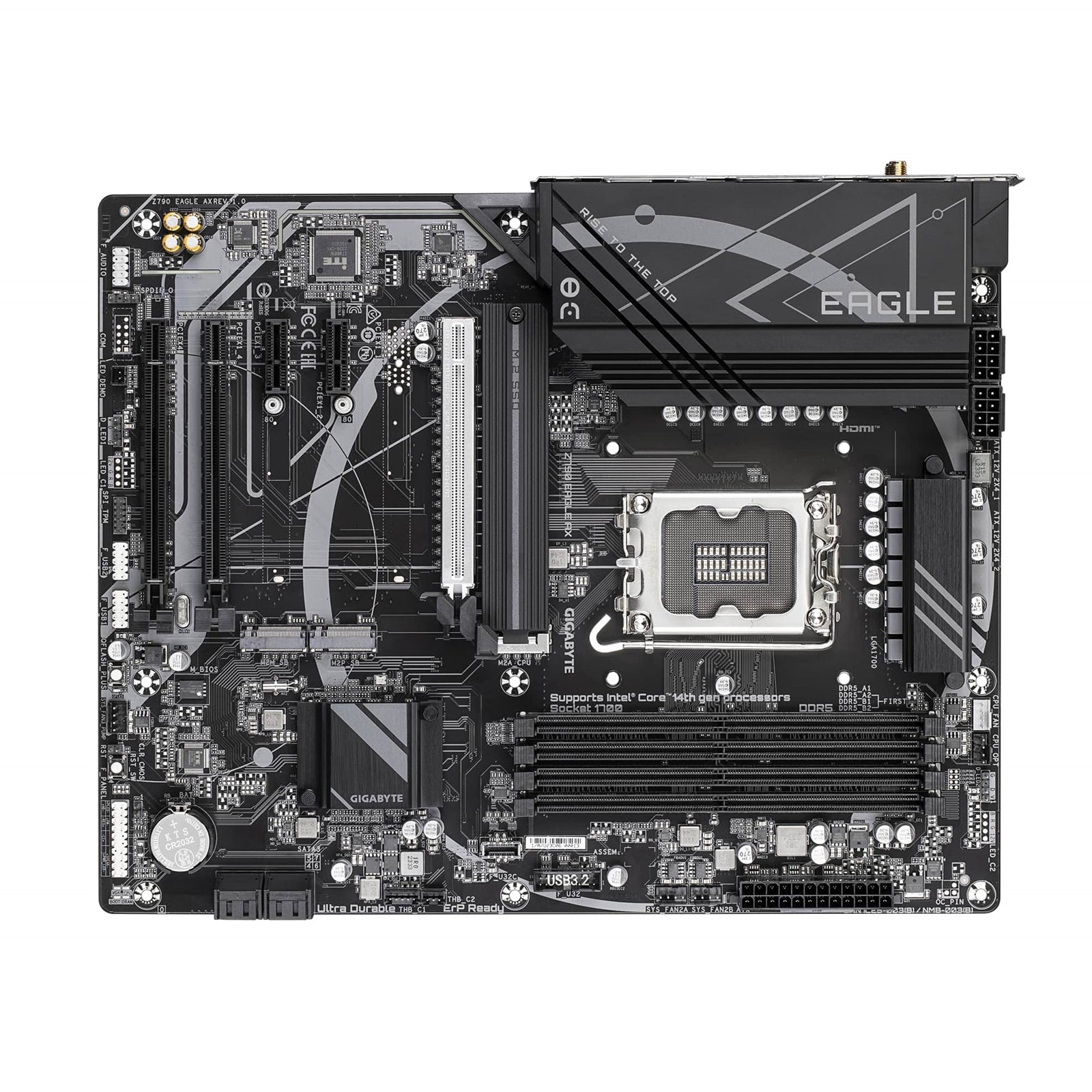 Gigabyte Z790 EAGLE AX Intel 1700 Socket Motherboard, ATX, 4x DDR5 Slots, 3x M.2 Sockets, 2x USB-C Port, Fitted I/O Shield, 2.5GbE LAN, Wi-Fi 6E, 1x DisplayPort / 1x HDMI Port - PC Gear UK