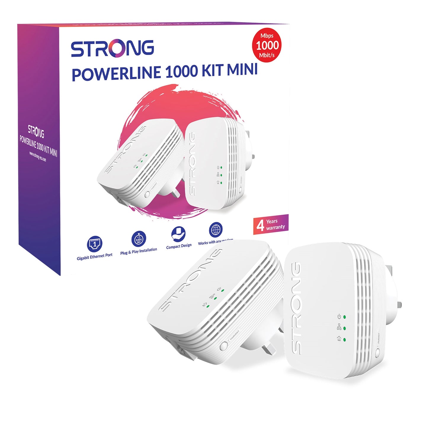 Strong POWERL1000DUOMINIUK AV1000 Mini Powerline Kit (2 Pack) - PC Gear UK