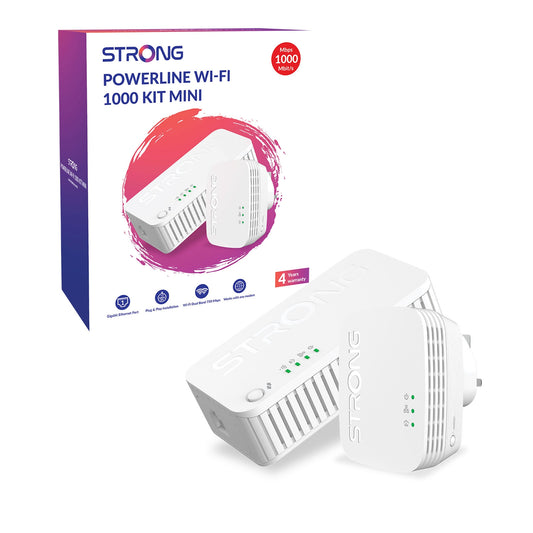 Strong POWERWF1000DUOMINIUK AV1000 Mini WI-FI Powerline Kit (2 Pack) - PC Gear UK