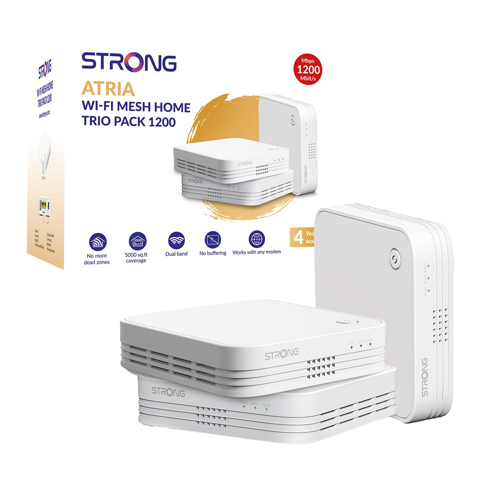 Strong MESHTRI1200UK AC1200 Whole Home Wi-Fi Mesh System (3 Pack) - 5,000sq.ft Coverage - PC Gear UK