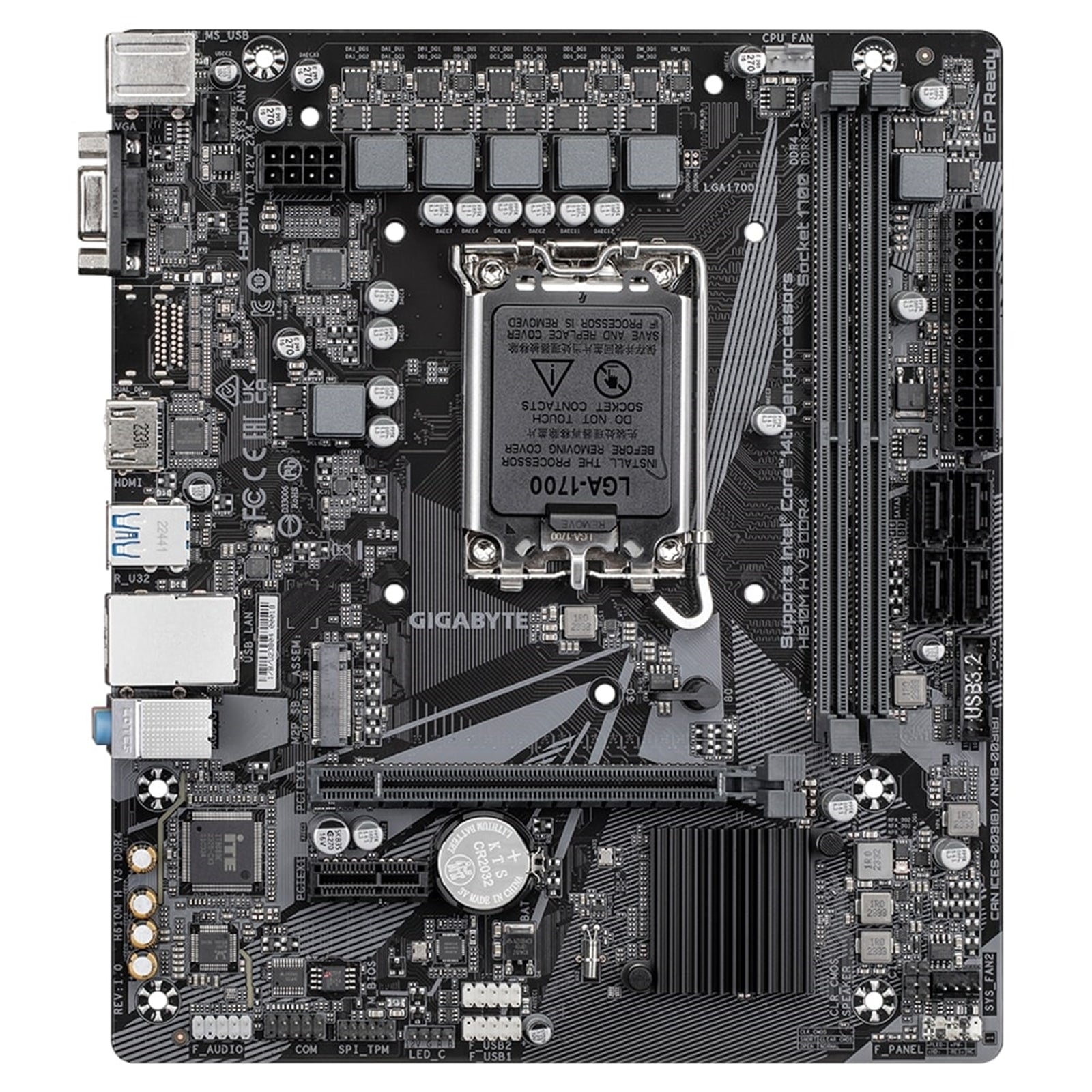 Gigabyte H610M H V3 DDR4 Ultra Durable Intel 1700 Socket Motherboard, Micro-ATX, 2x DDR4 Slots, 1x M.2 Socket, GbE LAN, 1x D-Sub / 1x HDMI Port - PC Gear UK