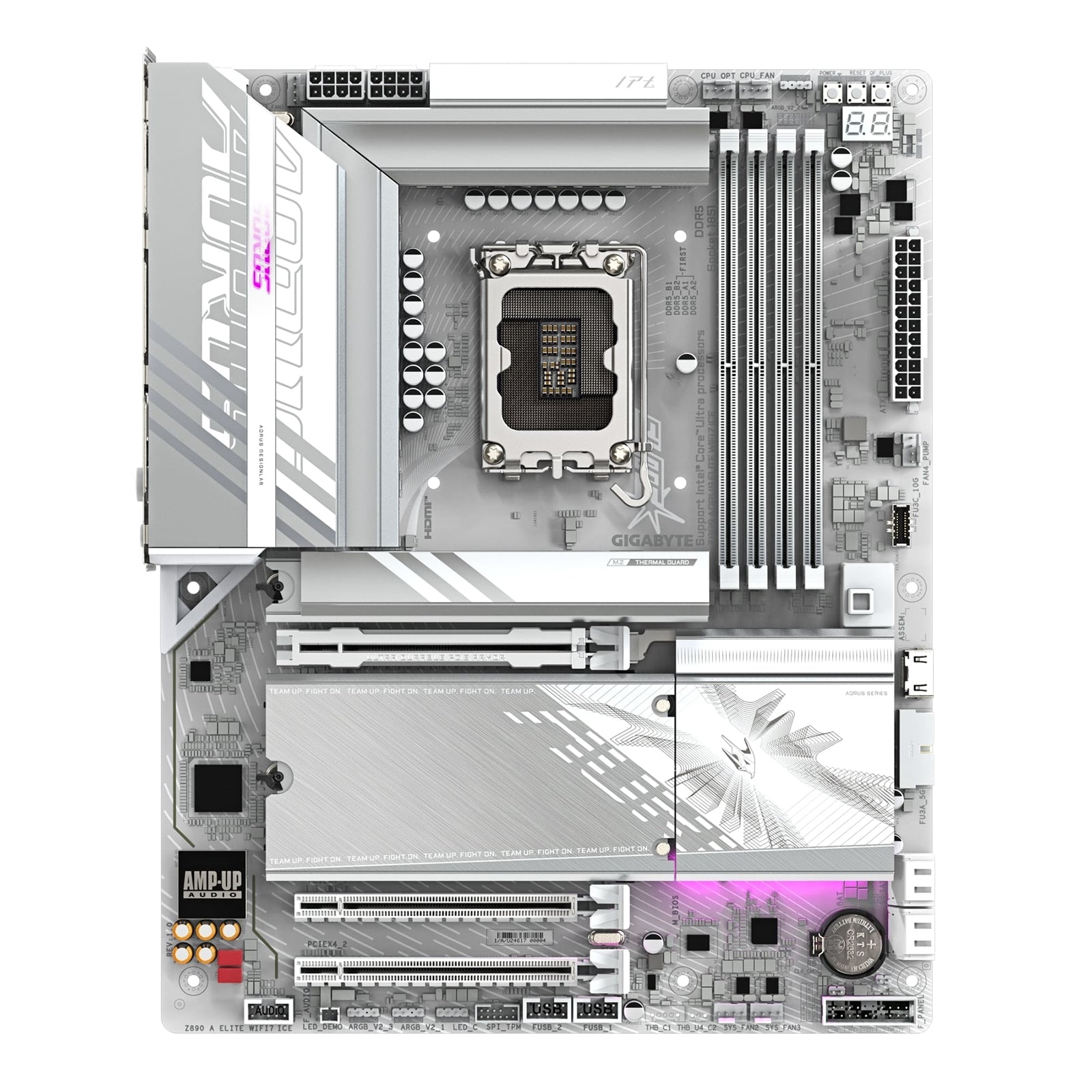 Gigabyte Z890 AORUS ELITE WIFI7 ICE Intel 1851 Socket Motherboard, ATX, 4x DDR5 Slots, 4x M.2 Sockets, 2x USB-C Port, Fitted I/O Shield, 2.5GbE LAN, Wi-Fi 7, 1x DisplayPort / 1x HDMI / 1x USB-C (USB4) - PC Gear UK