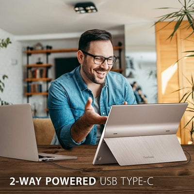 Viewsonic TD1655 16-Inch USB-C Multi-Touch, IPS Portable Monitor, 1920x1080, 60Hz, Mini HDMI, Speakers, 6.5ms, Metallic with Foldable Stand, Pivotable Display