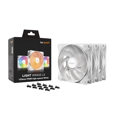 Be Quiet! (BL125) Light Wings LX 12cm PWM High-Speed ARGB Case Fans (3 Pack), Rifle Bearing, Impeller w/ 16 LEDs, Daisy-Chain, Up to 2100 RPM, White - PC Gear UK