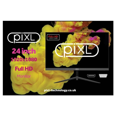 piXL PX24IVHFPD 24 Inch Frameless Monitor, Widescreen IPS LED Panel, 5ms Response Time, 100Hz Refresh Rate, Full HD 1920 x 1080, VGA, HDMI, 16.7 Million Colour Support, Black Finish, 3 Year Warranty - PC Gear UK
