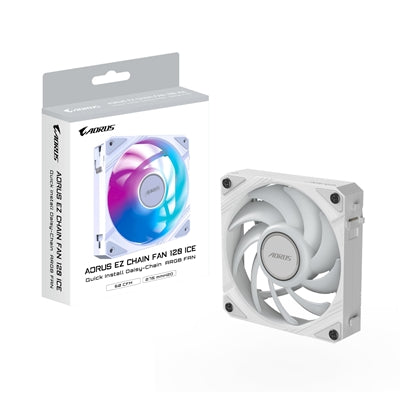 Gigabyte AORUS EZ Chain Fan 120 ICE - High-Performance 120mm ARGB Case Fan with EZ-Chain Design, Hydro Dynamic Bearing, and Quiet Operation