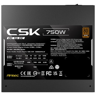 Antec CSK DC 750W PSU, 80+ Bronze, Fully Wired, Antec's 5-year warranty
