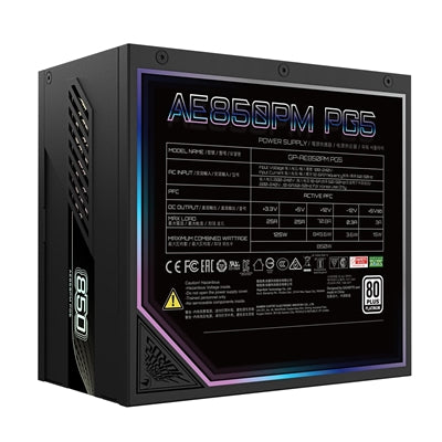 Gigabyte, Gigabyte AORUS ELITE 850W PSU - Fully Modular, 80 PLUS Platinum, ATX 3.1, PCIe 5.0 Ready, 12VHPWR, Silent 120mm FDB Fan, 10-Year Warranty, ATX