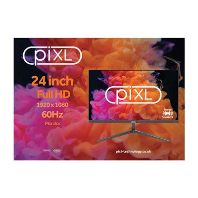 piXL PXD24VH 24 Inch Frameless Monitor, Widescreen, 6.5ms Response Time, 60Hz Refresh Rate, Full HD 1920 x 1080, 16:10 Aspect Ratio, VGA, HDMI, Internal PSU, Speakers, 16.7 Million Colour Support, Black Finish - PC Gear UK