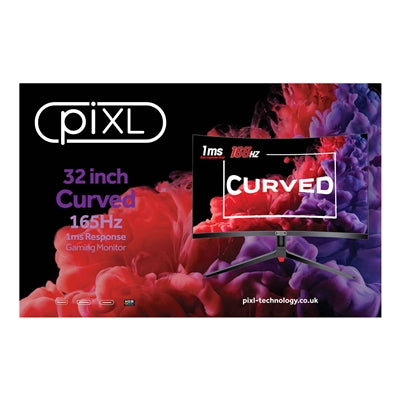 piXL CM32GF5 32 Inch Curved Gaming Monitor, 144Hz/ 165Hz, 1ms Response Time, Frameless, Freesync, G-Sync, 1920 x 1080 Full HD, DisplayPort, HDMI, VESA Mount, Internal PSU, Black Finish