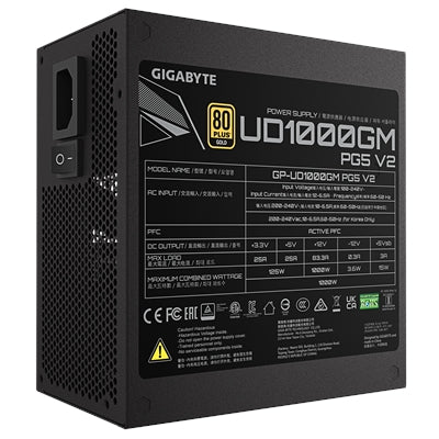 GIGABYTE UD1000GM PG5 1000W PSU V2, PCIe Gen 5.1, 80 PLUS Gold, Fully Modular Design, 120mm Fan, ATX 3.1 compatible, UK Plug