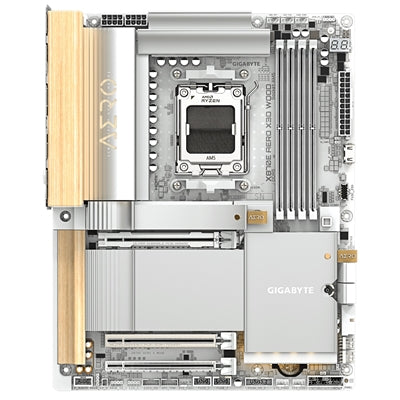 GIGABYTE, GIGABYTE X870E AERO X3D WOOD AMD AM5 ATX Motherboard, 4x DDR5, 4x M.2, PCIe 5.0, Wi-Fi 7, 2x 5GbE LAN, 2x USB4, AMD X870E, ATX Form Factor; 30.5cm x 24.4cm