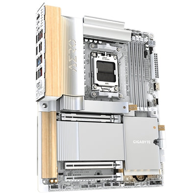 GIGABYTE, GIGABYTE X870E AERO X3D WOOD AMD AM5 ATX Motherboard, 4x DDR5, 4x M.2, PCIe 5.0, Wi-Fi 7, 2x 5GbE LAN, 2x USB4, AMD X870E, ATX Form Factor; 30.5cm x 24.4cm