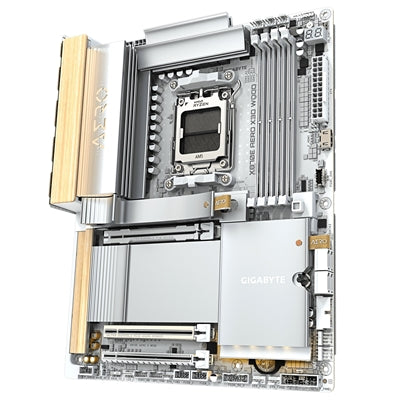 GIGABYTE, GIGABYTE X870E AERO X3D WOOD AMD AM5 ATX Motherboard, 4x DDR5, 4x M.2, PCIe 5.0, Wi-Fi 7, 2x 5GbE LAN, 2x USB4, AMD X870E, ATX Form Factor; 30.5cm x 24.4cm