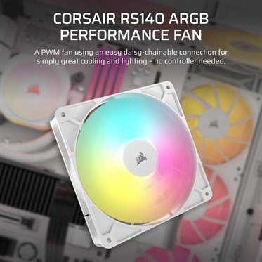 Corsair RS140 ARGB PWM 140mm Case Fan | 1700 RPM | White | Single