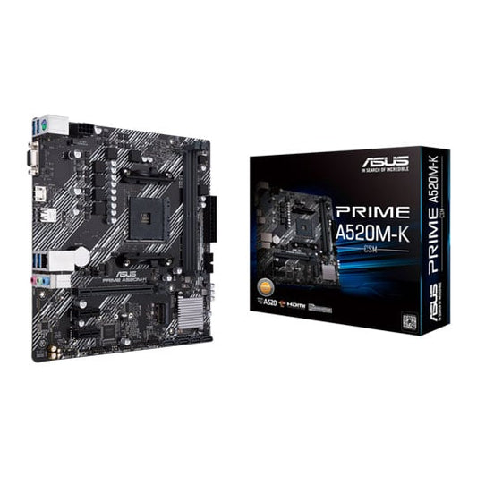 ASUS Prime A520M-K AMD AM4 Micro-ATX Motherboard, 2x DDR4, M.2 PCIe 3.0, 4x SATA, HDMI 2.1, GbE LAN