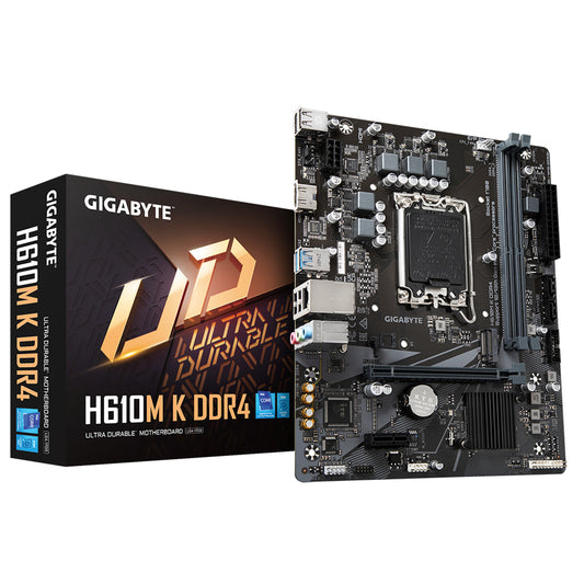 GIGABYTE H610M K DDR4 Motherboard - Supports Intel Core 14th Gen CPUs, up to 3200MHz DDR4, 1xPCIe 3.0 M.2, GbE LAN, USB 3.2 Gen 1, Intel, LGA 1700, Intel Celeron, Intel Core i3, Intel Core i7, Intel Core i9, Intel Pentium Gold, DDR4-SDRAM, 64 GB, DIMM