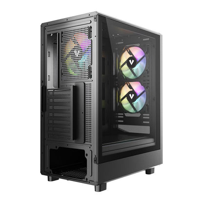 Vida Spire ATX Mid-Tower Gaming Case, Mesh Front, 3x ARGB Fans, Tempered Glass, Black