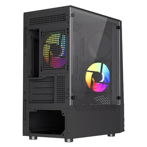 Vida Genesis Micro ATX Case, Tempered Glass, ARGB, 2x 120mm Fans, USB 3.0, Black