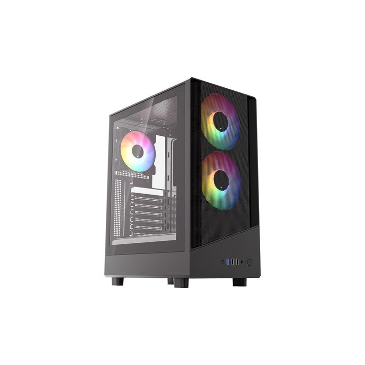 Vida Spire ATX Mid-Tower Gaming Case, Mesh Front, 3x ARGB Fans, Tempered Glass, Black