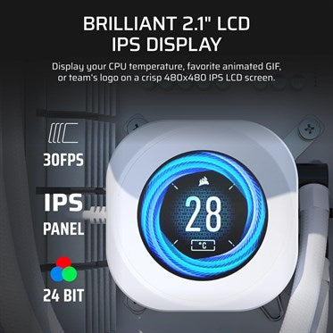 CORSAIR NAUTILUS 240 RS LCD AIO Cooler | 480x480 IPS Display | 2x 120mm | LGA1851 / AM5 | White
