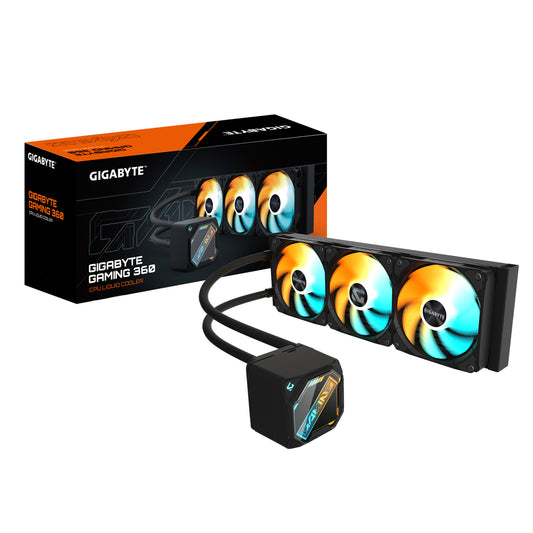 GIGABYTE GAMING 360 Liquid CPU Cooler- 3x120mm ARGB Fans, slide-in interlocking mechanism, DAISY-CHAIN, Intel LGA 1851 and AMD AM5 Compatible, All-in-one liquid cooler, 12 cm, Black