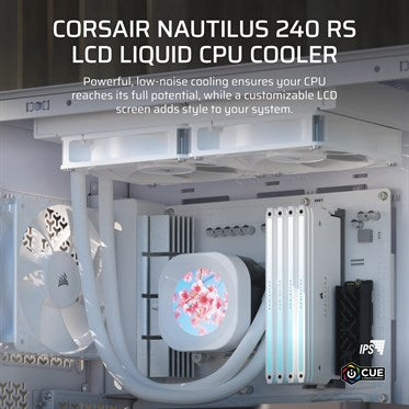 CORSAIR NAUTILUS 240 RS LCD AIO Cooler | 480x480 IPS Display | 2x 120mm | LGA1851 / AM5 | White