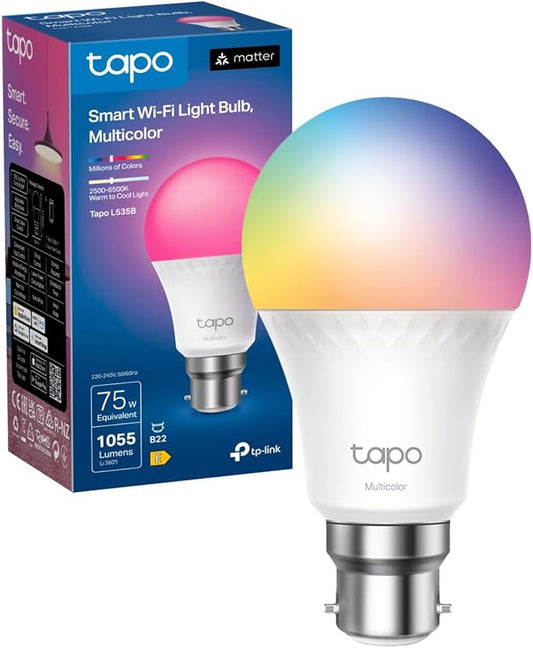 TP-Link Tapo L535B Smart Wi-Fi LED Bulb B22 - Multicolour, 1055lm, Matter, Alexa & Google