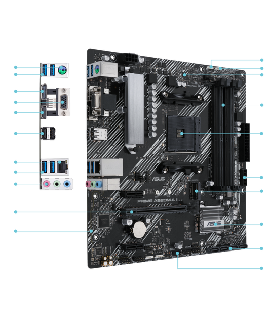 Asus PRIME A520M-A II/CSM - Corporate Stable Model, AMD A520, AM4, Micro ATX, 4 DDR4, VGA, HDMI, DP, M.2 - PC Gear UK